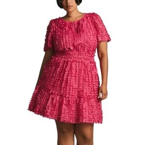 Anthropologie The Somerset Mini Dress: Floral Appliqué Edition in Bright Pink 3X